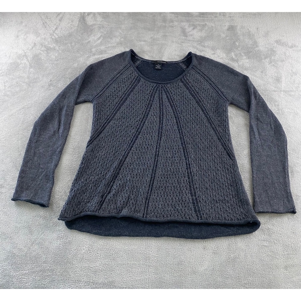 Calvin Klein Jeans Gray Pointelle Sunburst Scoop Neck Pullover Sweater Large